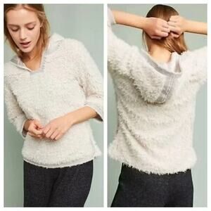 Anthropologie Akemi + Kin  Embroidered Faux Fur Ivory Sweatshirt , Hoodie Size M